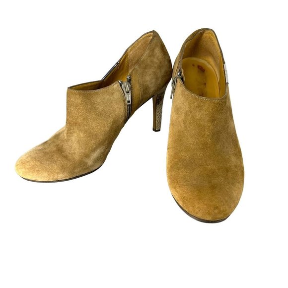 Coach Seneca Brown Suede Stiletto Round Toe Snakeskin Heels 7 - Picture 1 of 13